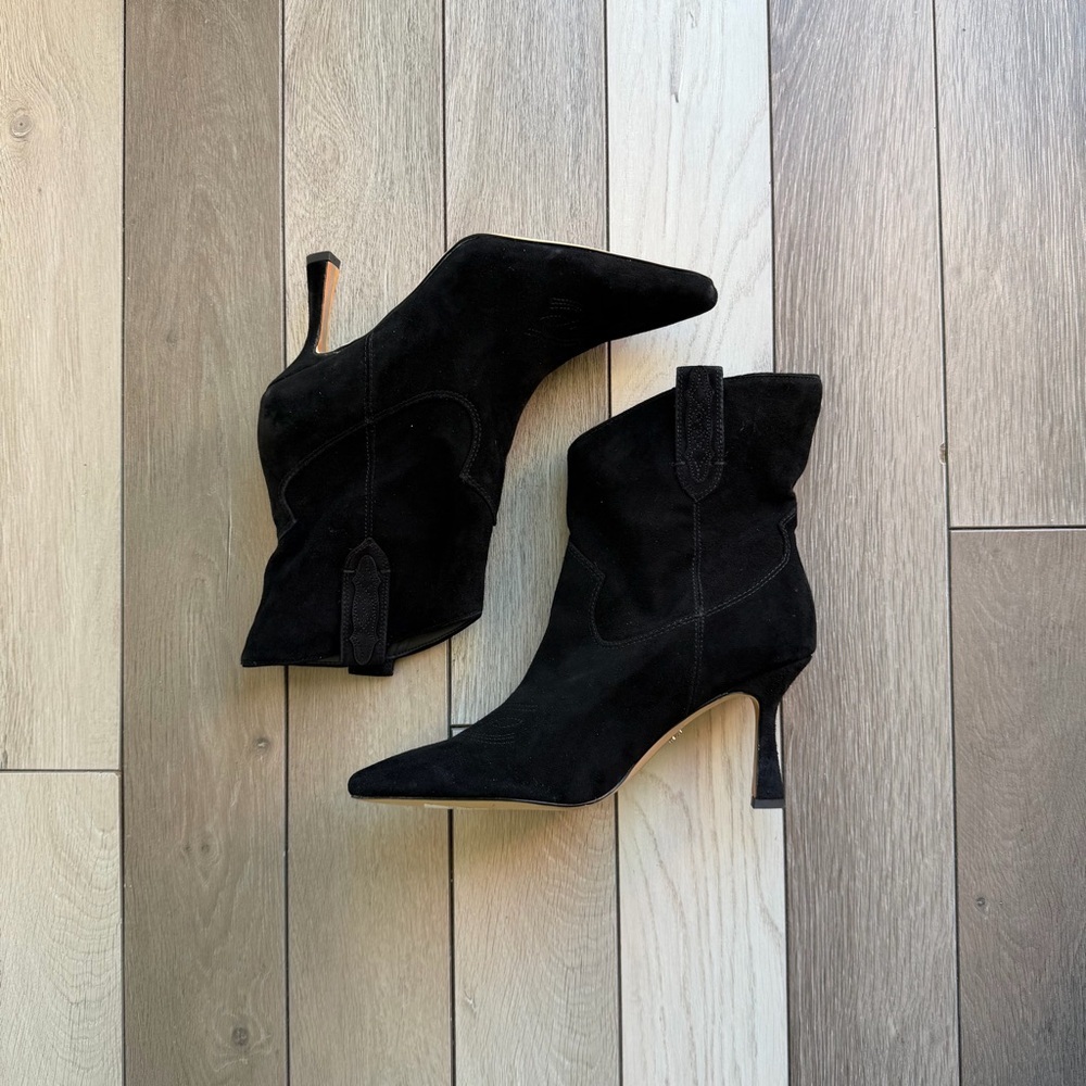 Sam Edelman Moe Embroidered Suede Ankle Boots In Black - Picture 2 of 11